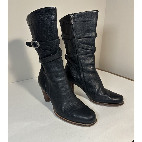 UGG Caroline High Heel Black Leather Side Zip Winter Boots Womens Sz 9 - Picture 3 of 11